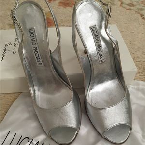 LUCIANO PADOVAN Silver Slingback Sandal-Size  8.5 Made in ITALY